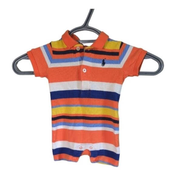 Ralph Lauren Collared Striped Romper. Orange, Blue, White & Yellow Size 3 Months - Picture 1 of 7